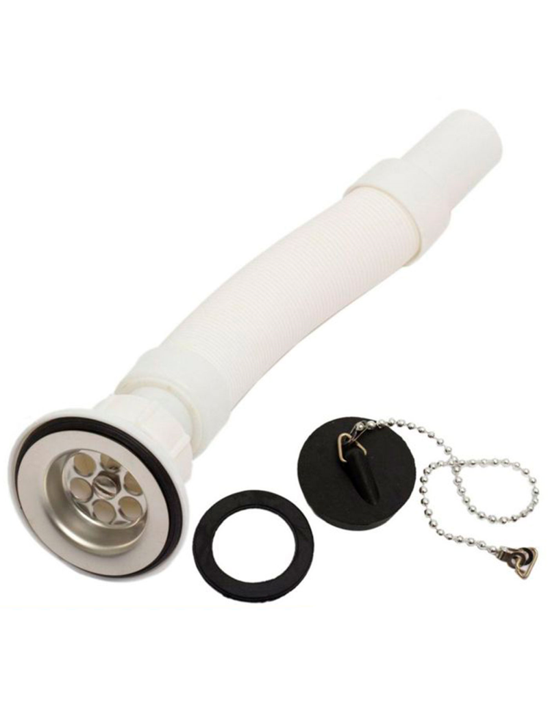 Tubo de desagüe flexible para fregadero con rejilla y tapón, manguera de  drenaje, sifón de plástico para lavabo, ext