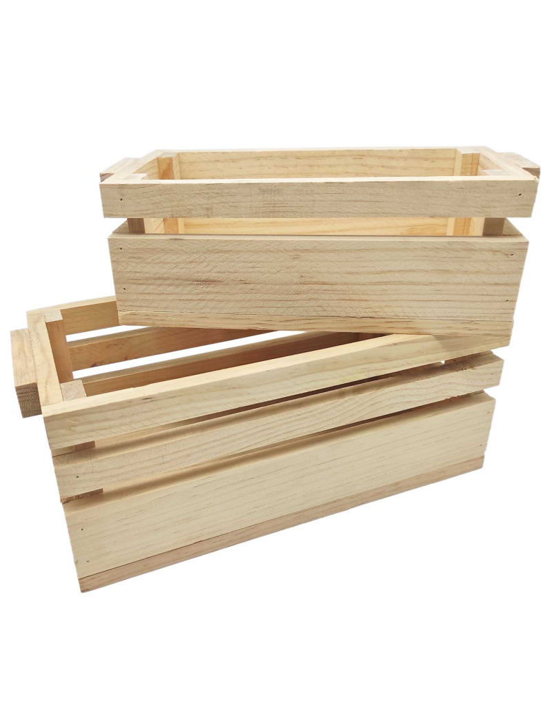 Tradineur - Set de 2 cajas de madera con asas, wood box, multiusos,  almacenaje de objetos, herramientas, accesorios de pintura