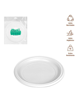 Tradineur - Pack de 5 platos llanos redondos reutilizables de plástico,  100% reciclables, extra resistentes, higiénicos, apilabl