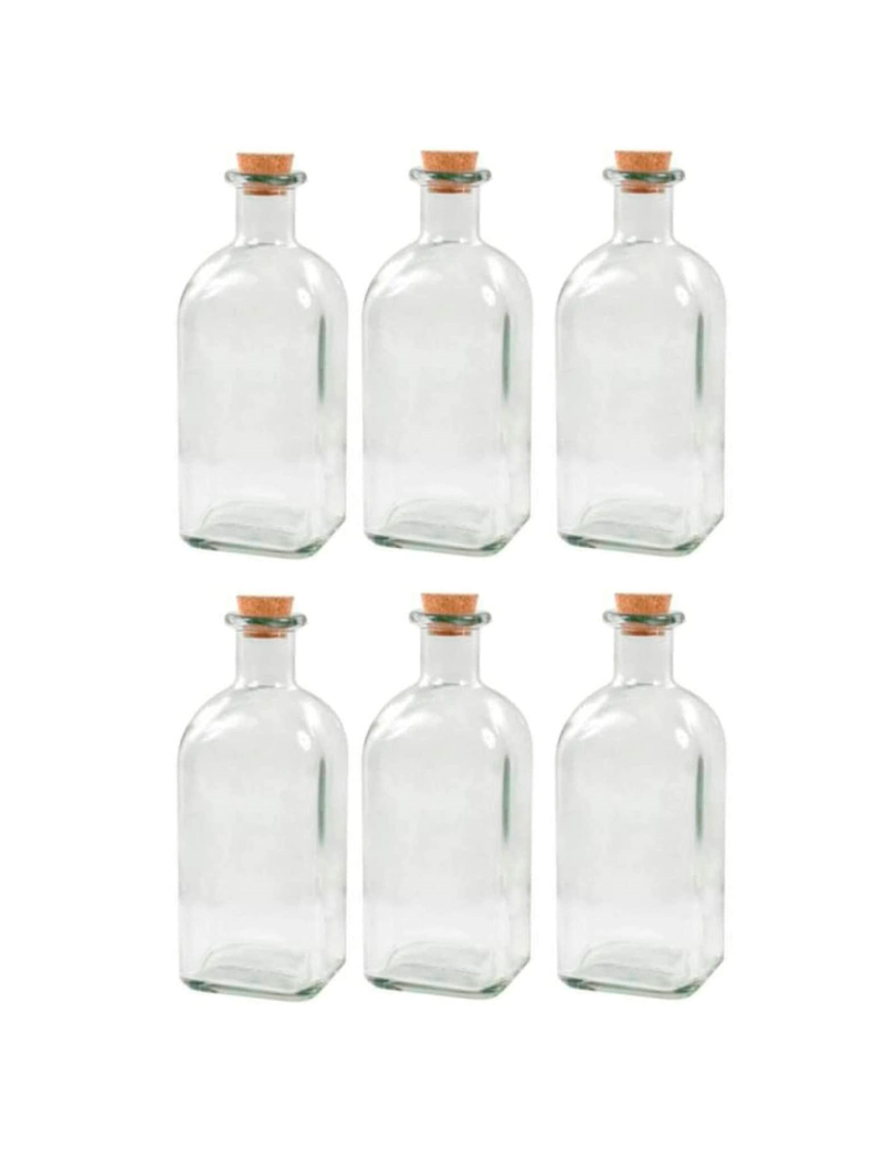 Pack 12 Botellas Cristal Frascas / Natural c/Tapón Corcho 500 ml / Medidas  20x7x7cm