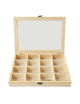Tradineur - Caja de madera Infusiones con tapa de cristal, caja de  almacenamiento decorativa, madera natural, guardar té, manz
