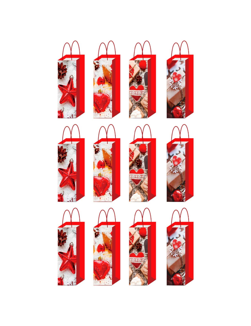 Tradineur - Pack de 8 bolsas de papel decoradas para botella de vino, asas  de cuerda, guardar, regalar, envolver champán, Navida
