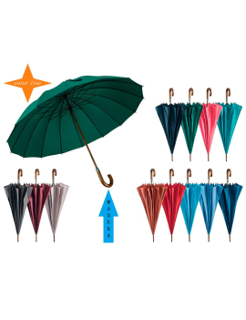 Tradineur - Paraguas largo de mujer, apertura manual, antiviento, 100%  poliéster pongee, 16 varillas de fibra, mango de madera