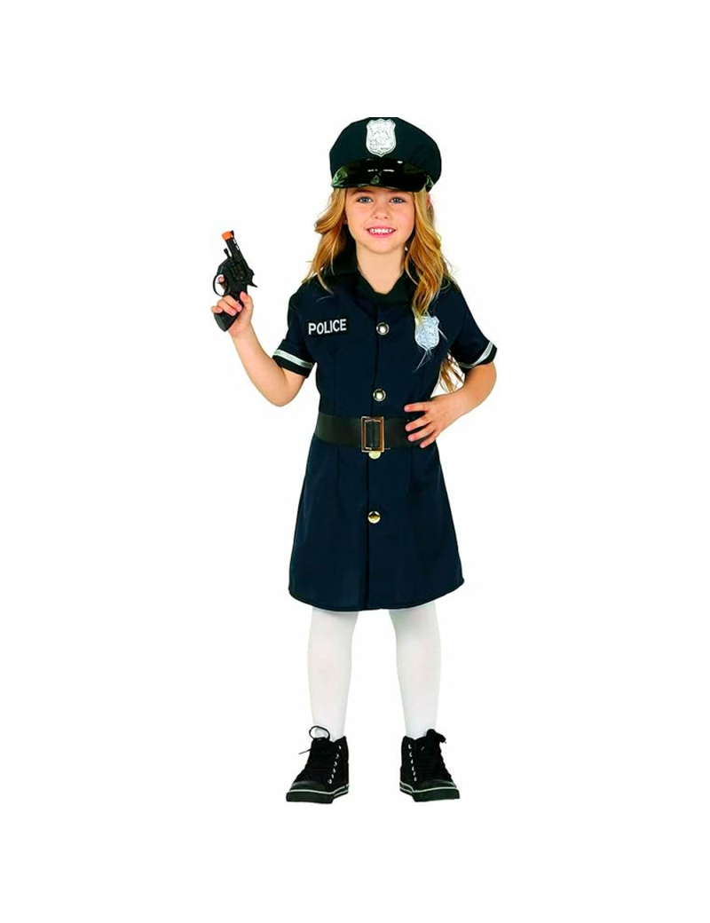 Disfraz de policía niña, poliéster, incluye gorra, vestido y cinturón,  atuendo infantil de carnaval, Halloween, cosp