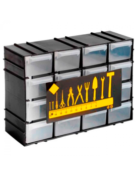 Tradineur - Clasificador apilable con 16 cajones 17 x 27 x 12 cm. Módulo,  estante organizador de plástico para piezas pequeñas